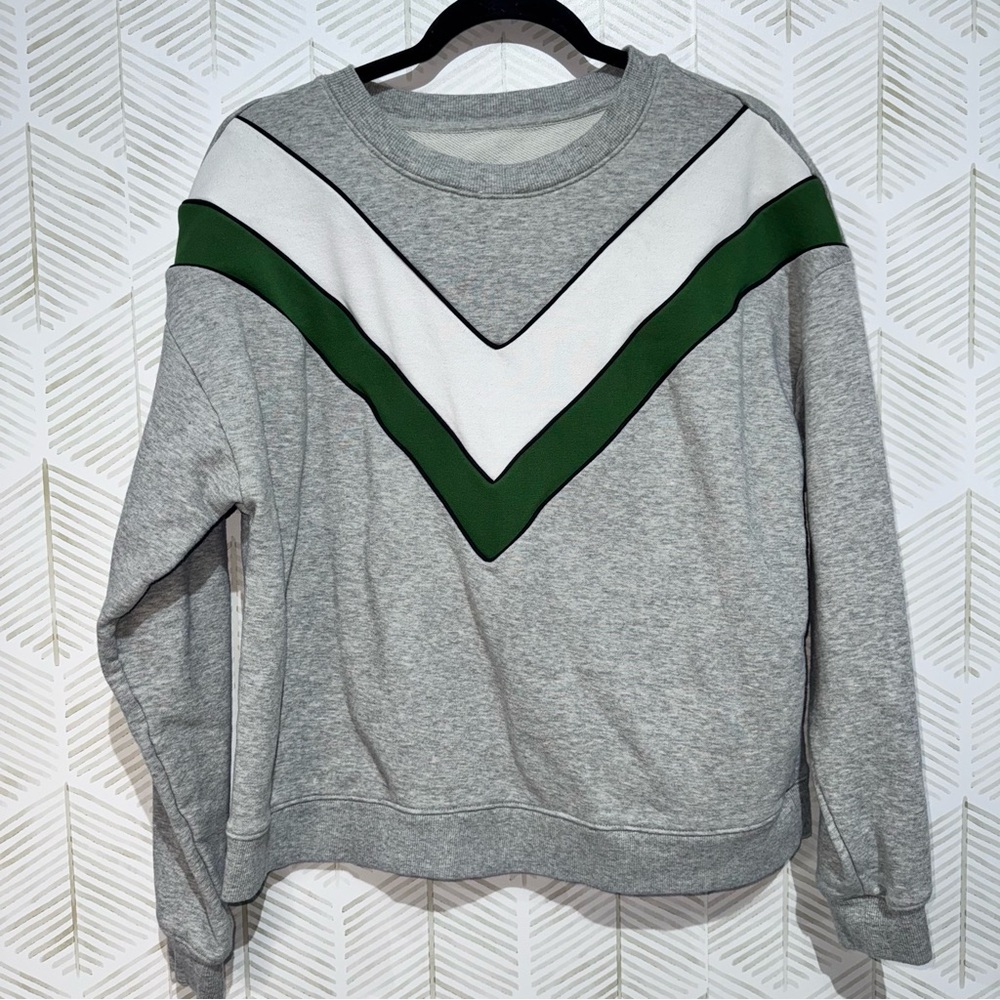 Maeve Anthropologie Women’s SZ M Green Gray‎ Black Chevron Sweatshirt